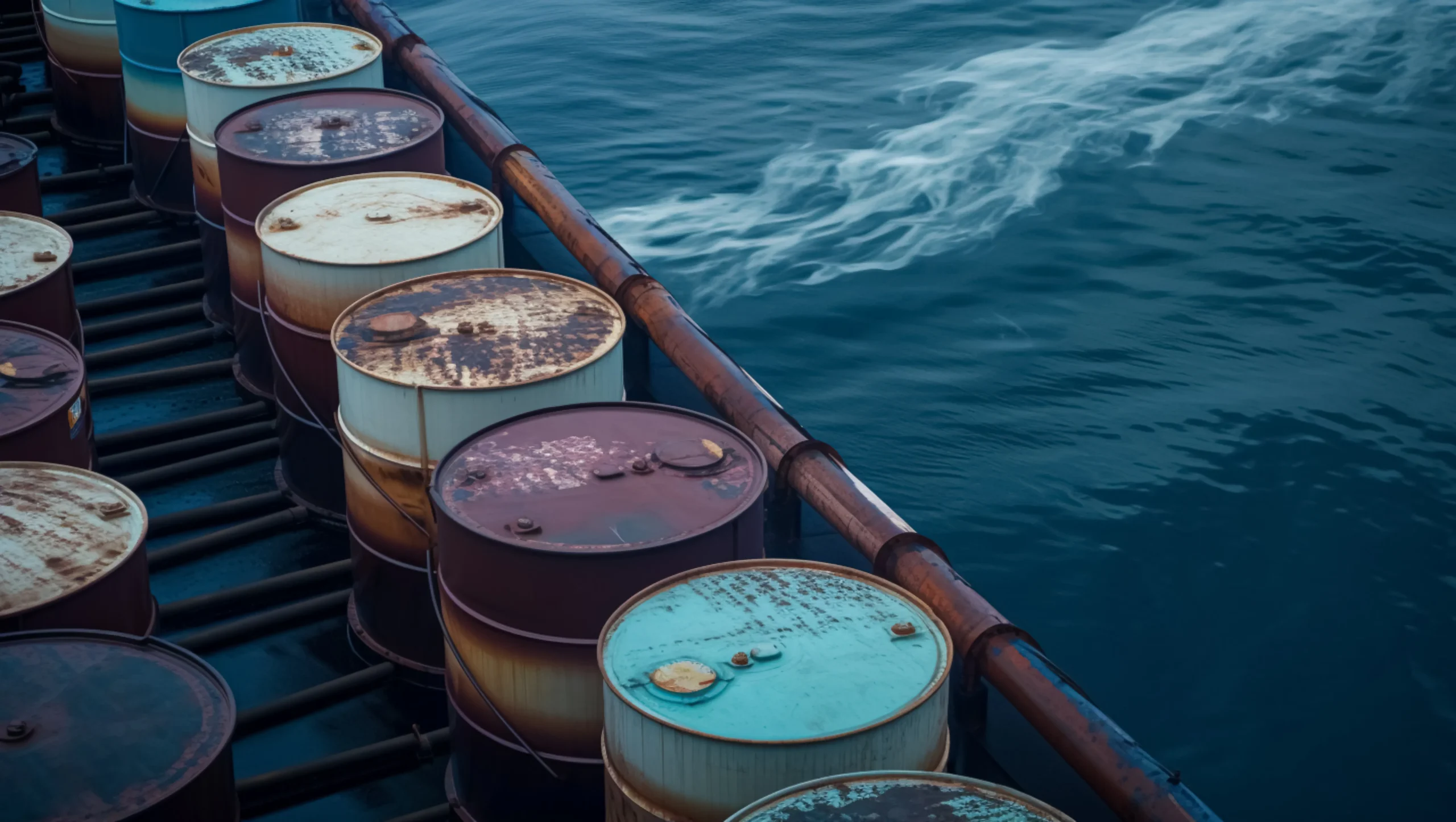 Fuel barrels being transported on the high seas