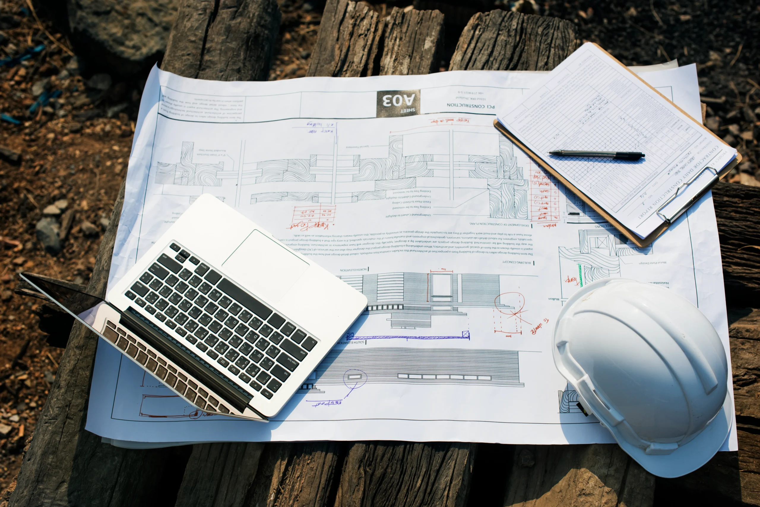 Active construction site with structural work in progress