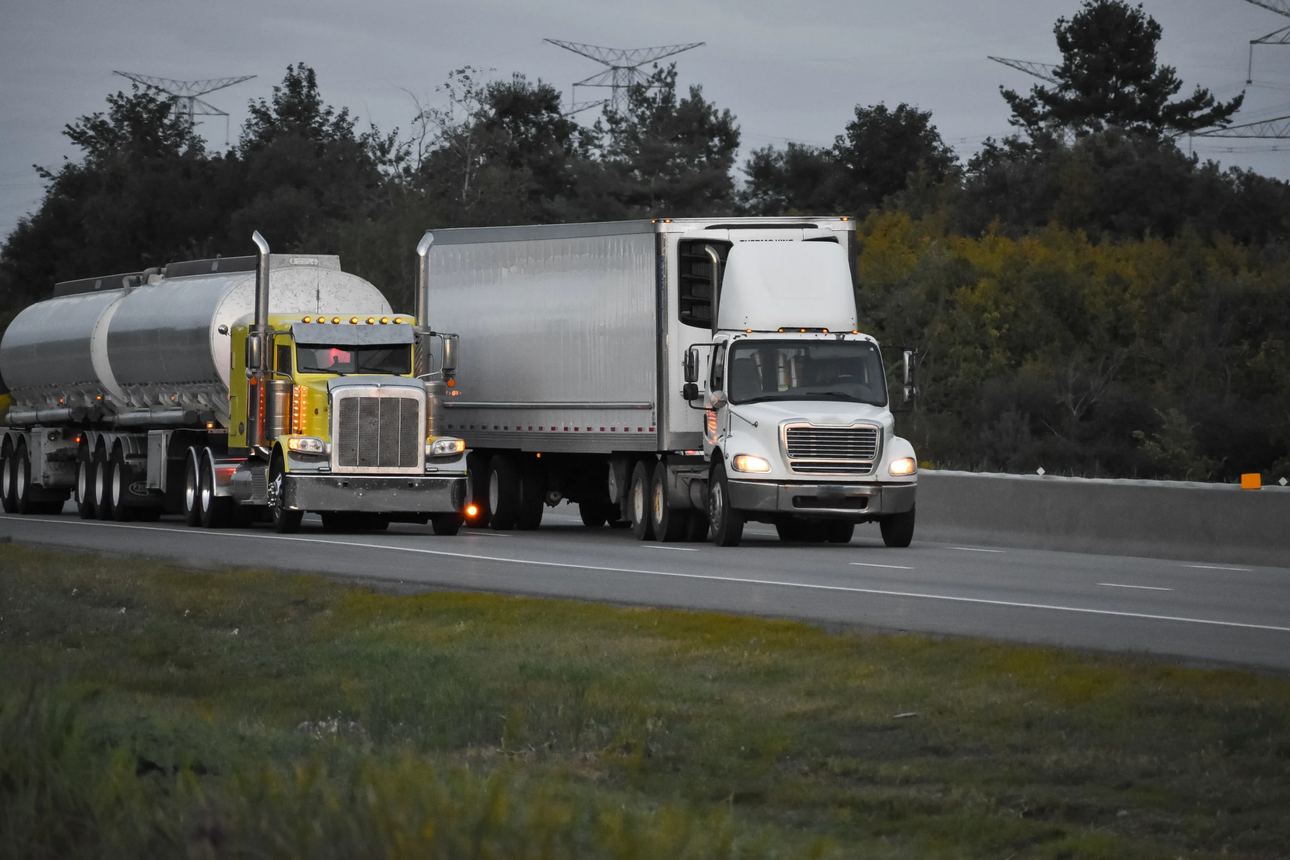 Fuel trailer trucks on the road during transportation